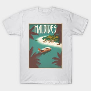 Maldives Resort Vintage Travel Art Poster T-Shirt